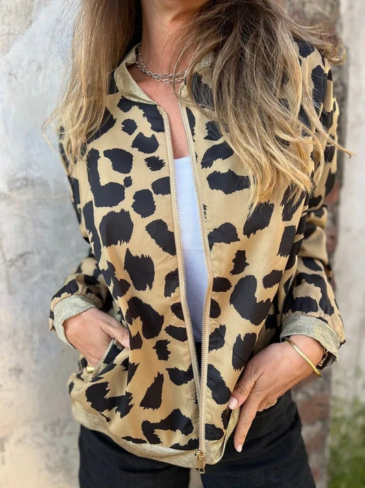 Autumn and winter casual cheetah print zipper jacket baseball suit
