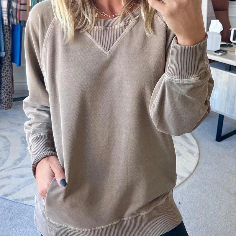 👚Women's Pocketed Pullover with Ribbed Pattern