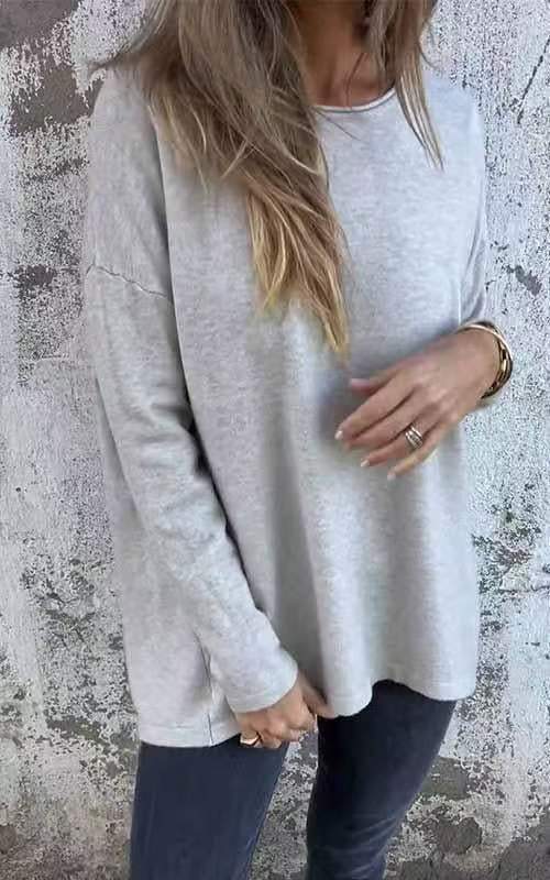 🌹Women's Solid Round Neck Long Sleeve Tops