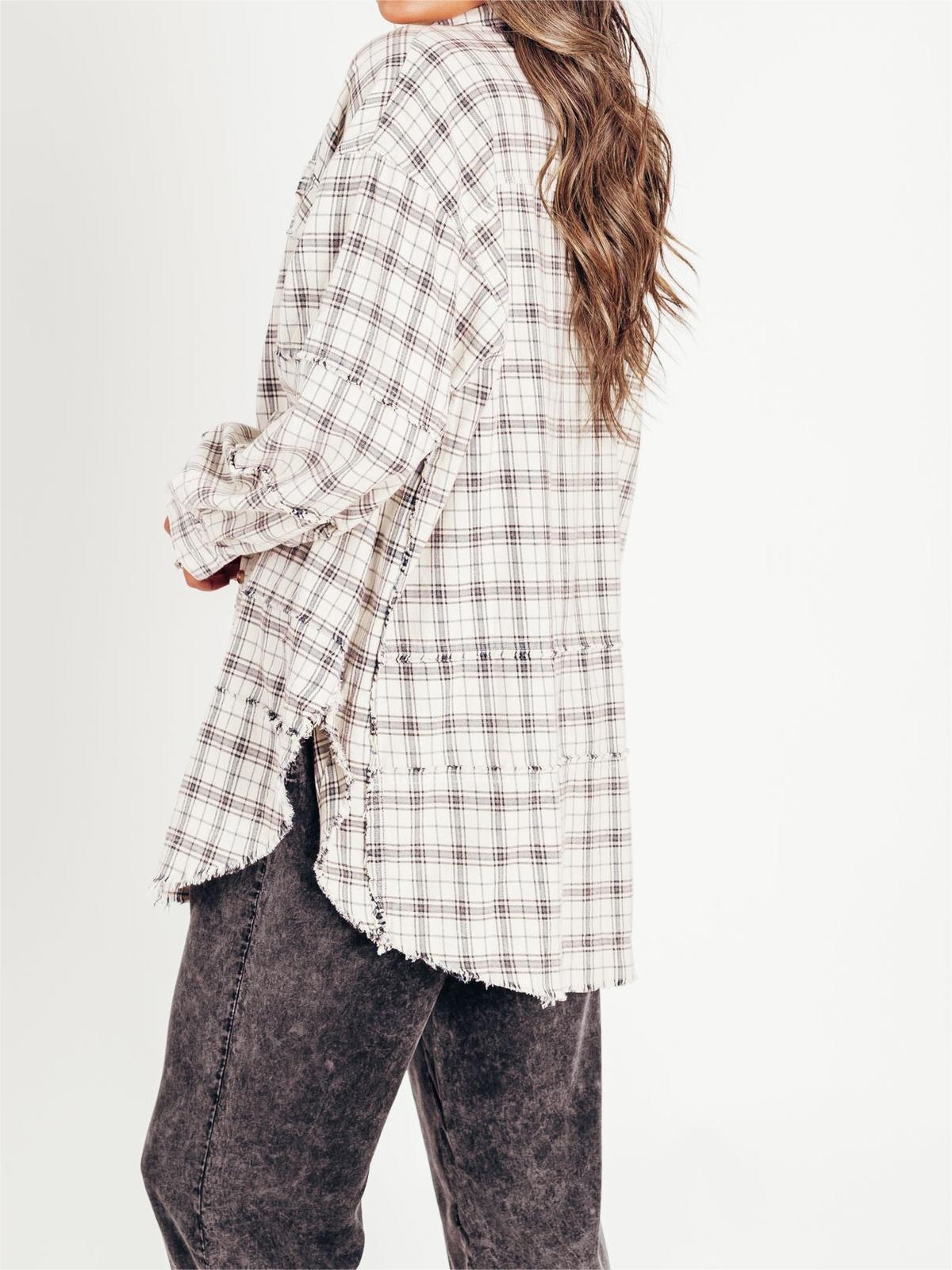 Women's Seams Raw Edge Washed Oversized Shirt Jacket with Pockets(Buy 2 Free Shipping)