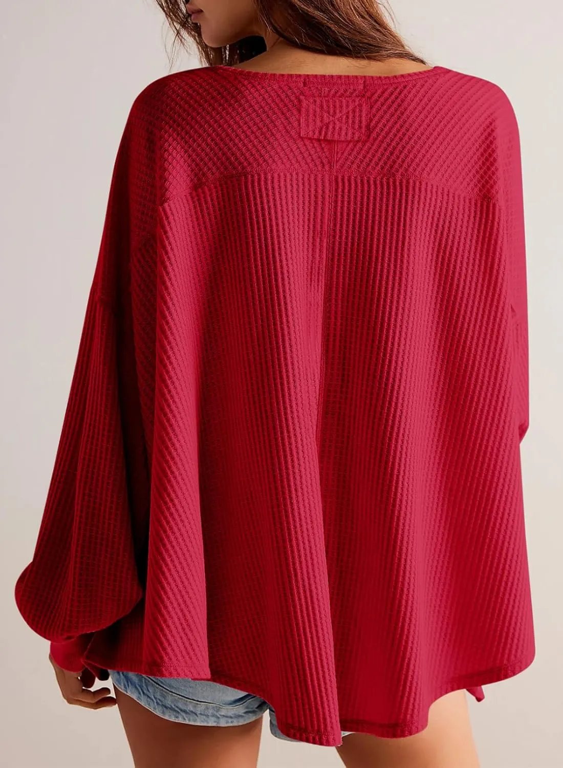 ⏰Hot Sale-Women's Waffle Knit Tops Long Lantern Sleeve Casual Blouses