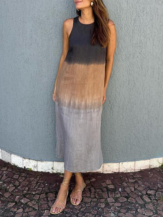 commsmarket-Casual cotton and linen slit gradient tie-dye long dress(buy 2 free shipping)