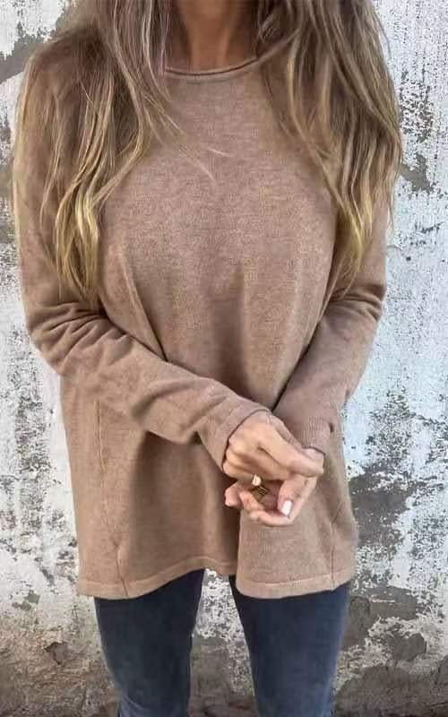 🌹Women's Solid Round Neck Long Sleeve Tops