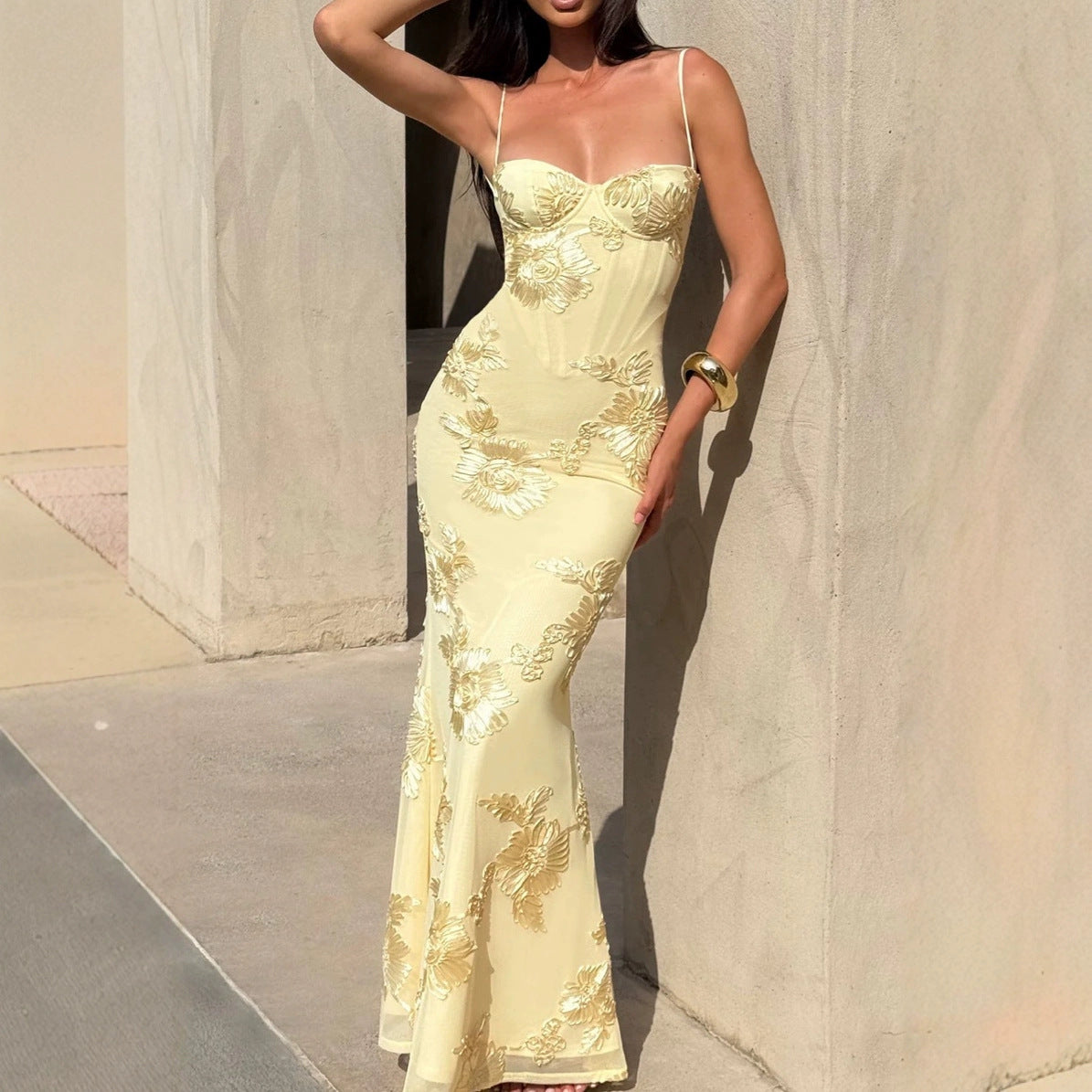 Embroidered Evening Gown