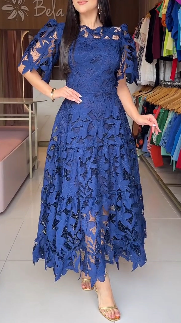 💮💕[Summer new product]Women's short-sleeved lace hollow dress