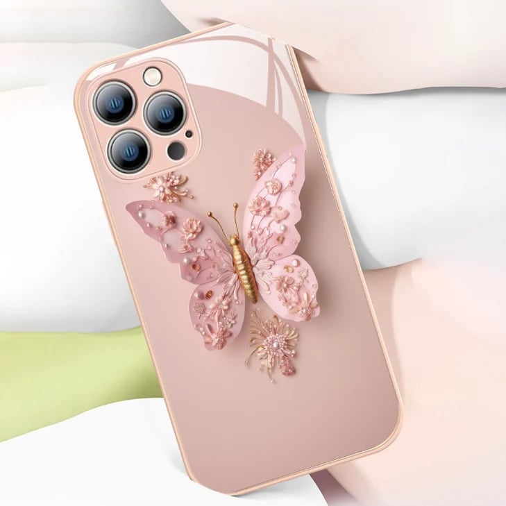 commsmarket-🔥 Flat 3D Butterfly Pattern Glass Cover Compatible with iPhone