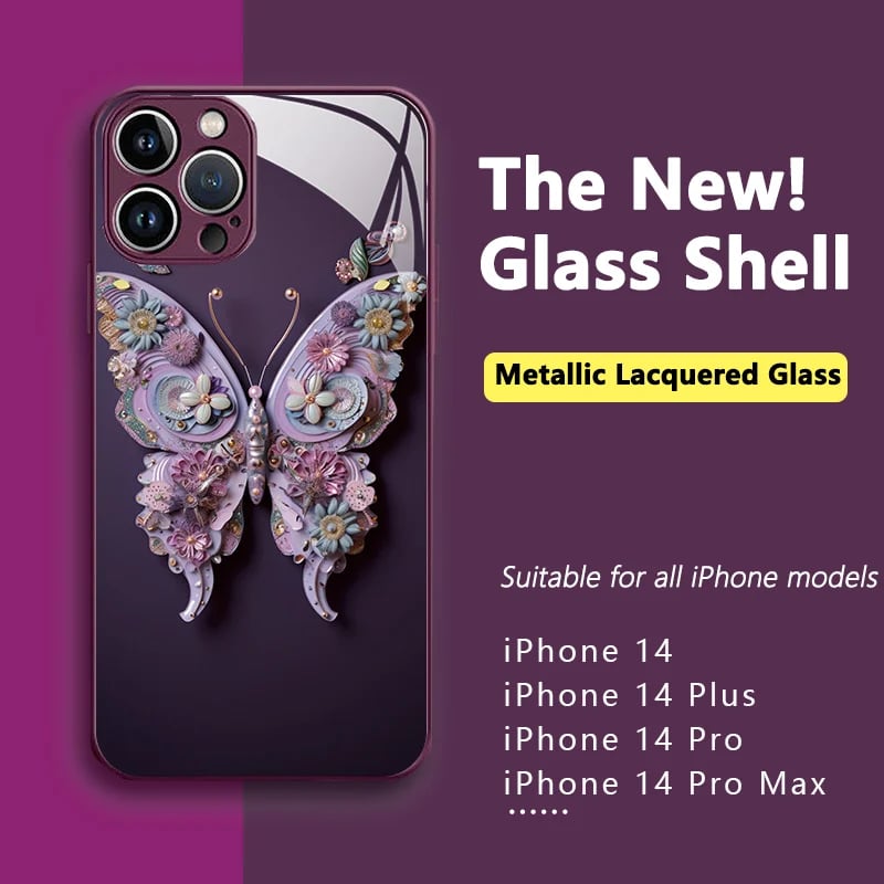 commsmarket-🔥 Flat 3D Butterfly Pattern Glass Cover Compatible with iPhone