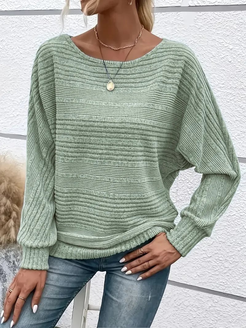 ⏰Women's Soft Solid Batwing Sleeve Pullover Long Sleeve Top