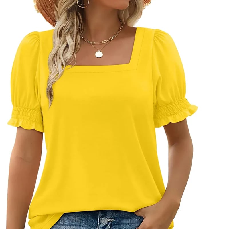 🔥Zomeruitverkoop - 49% korting🔥Casual T-shirt with square neck and smoked neck for women