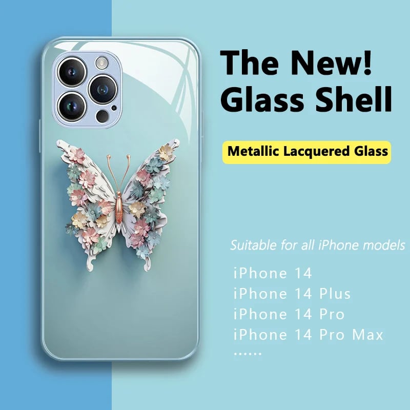 commsmarket-🔥 Flat 3D Butterfly Pattern Glass Cover Compatible with iPhone