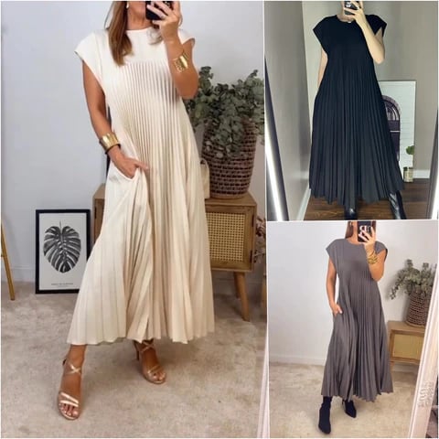 commsmarket-🔥Hot sale 49% OFF🔥Women Pleated Simple Solid Colour Dress