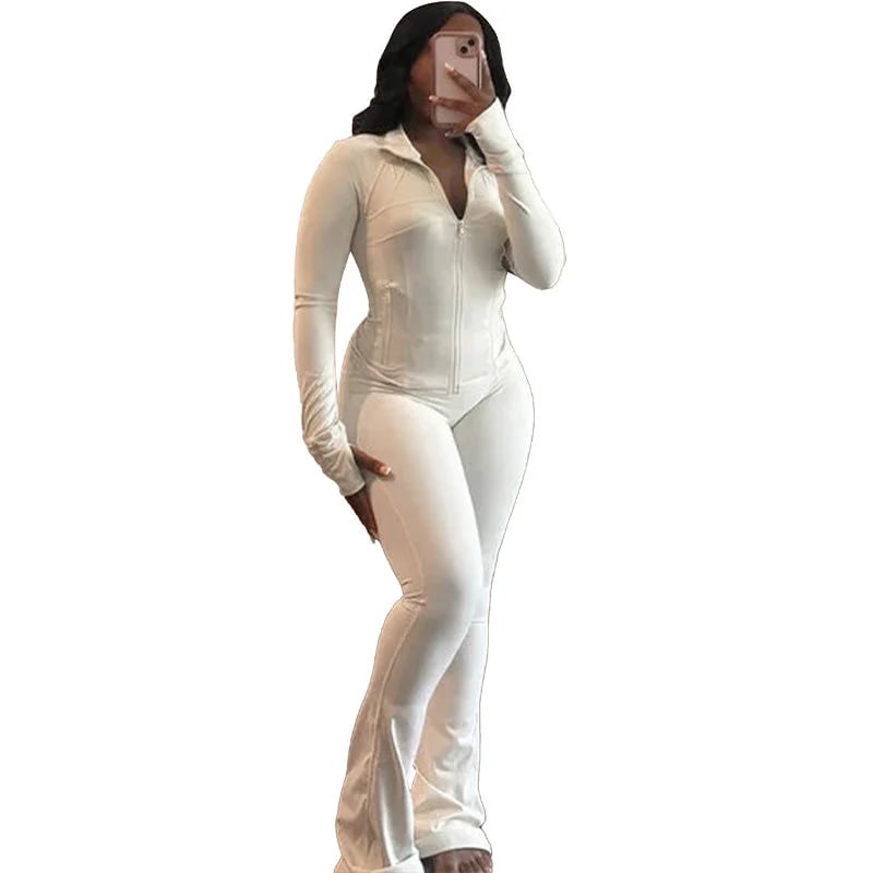 Sexy Solid Color Long-Sleeve Top & Pants Set