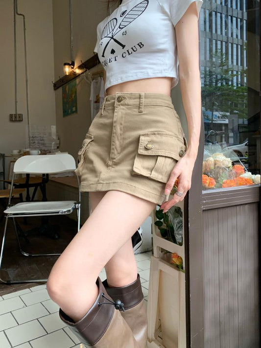 commsmarket-2024 new ins style street solid color low waist slim hip skirt