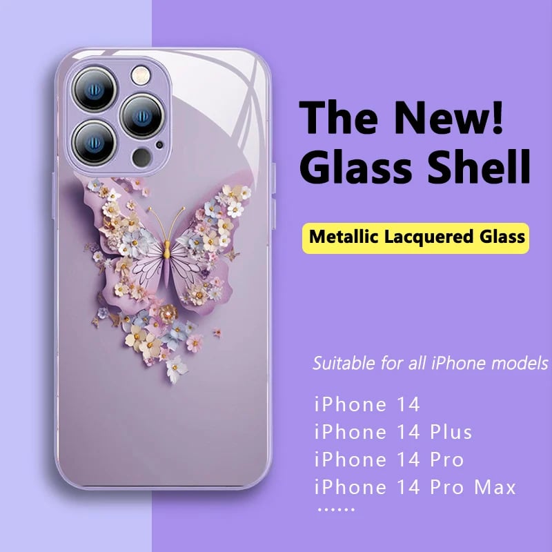 commsmarket-🔥 Flat 3D Butterfly Pattern Glass Cover Compatible with iPhone