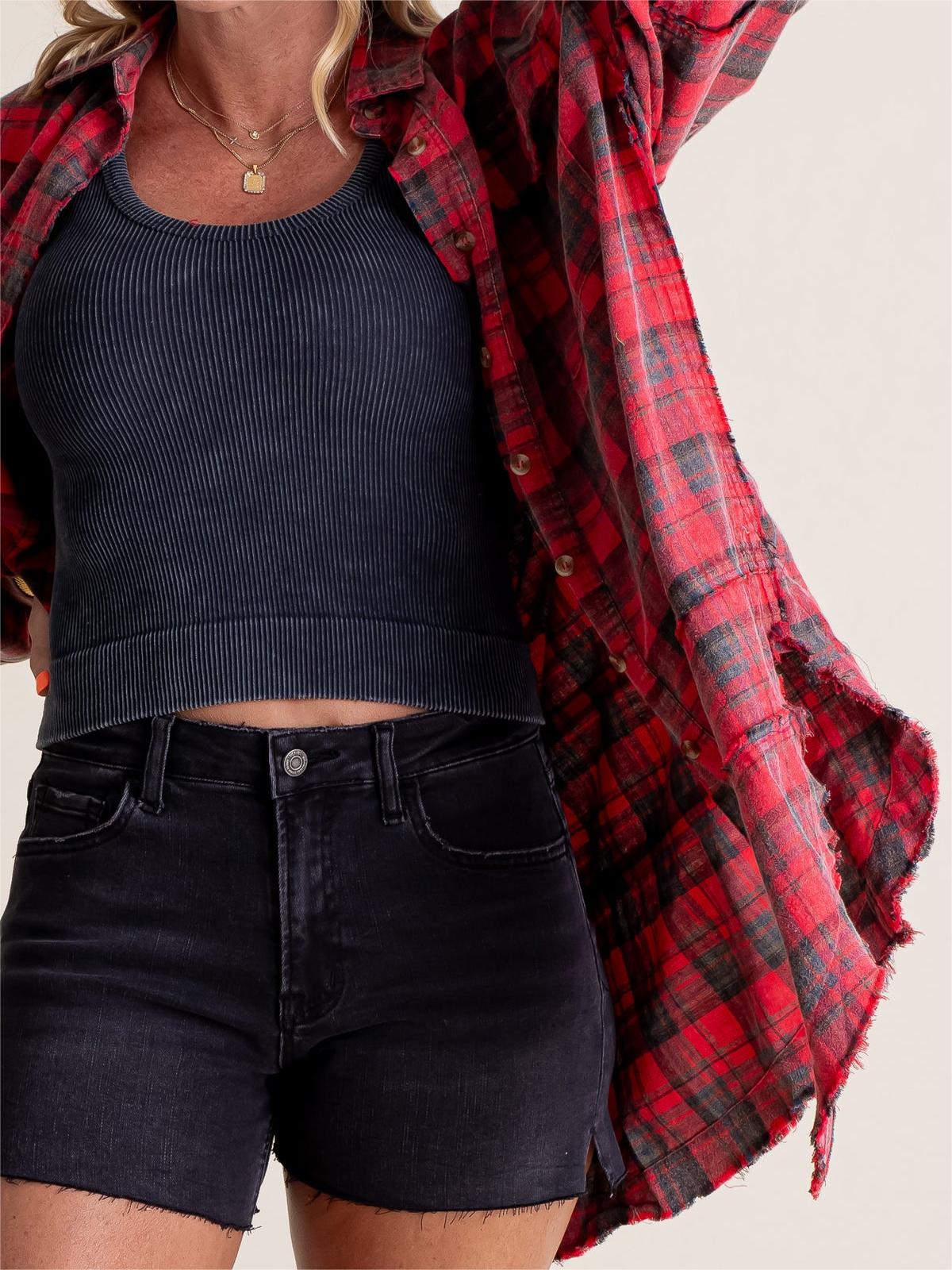 Women's Seams Raw Edge Washed Oversized Shirt Jacket with Pockets(Buy 2 Free Shipping)
