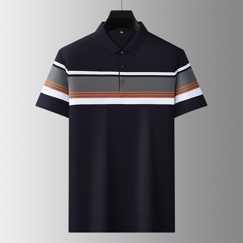 commsmarket-Men's high-end casual comfortable short-sleeved T-shirt men's wide striped fashion polo shirt