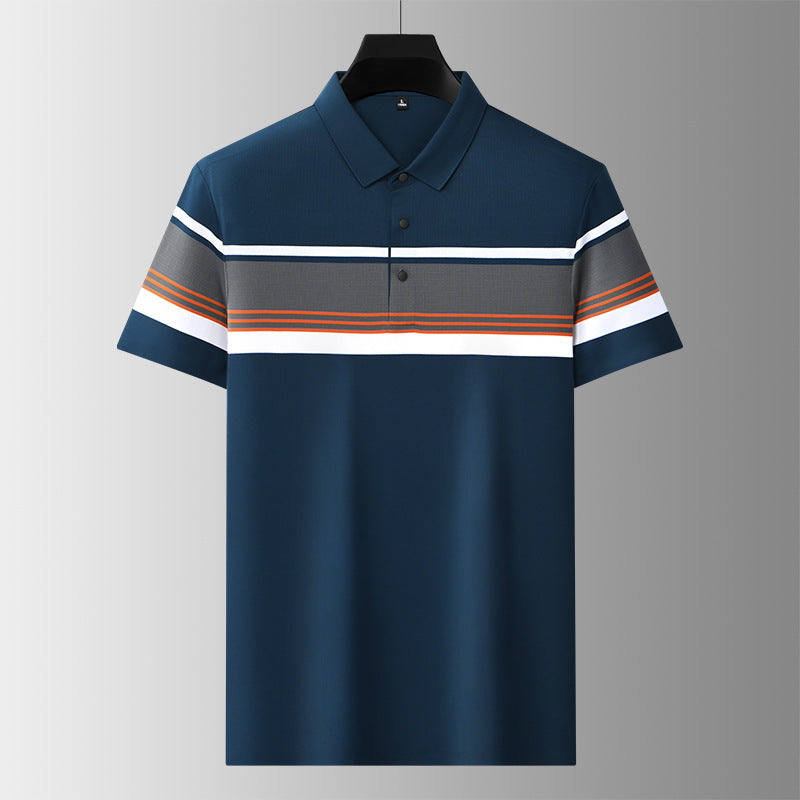 commsmarket-Men's high-end casual comfortable short-sleeved T-shirt men's wide striped fashion polo shirt