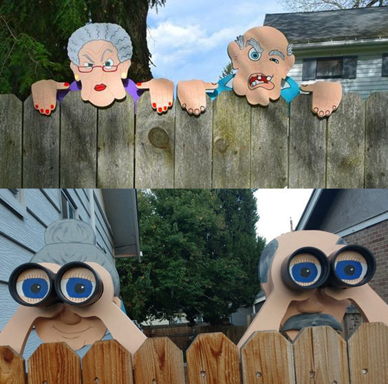 commsmarket-Fence Decoration Nosy Old Man and Lady Garden Yard Art