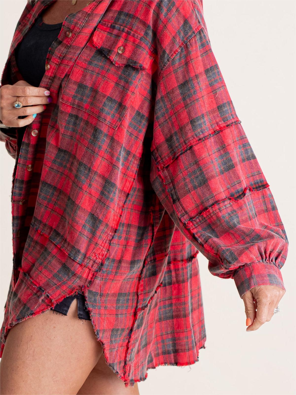 Women's Seams Raw Edge Washed Oversized Shirt Jacket with Pockets(Buy 2 Free Shipping)