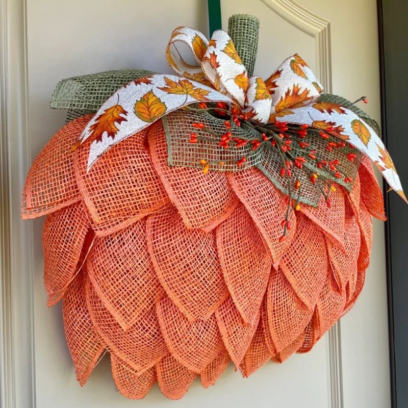 🍁 Farmhouse Pumpkin Wreath For Front Door