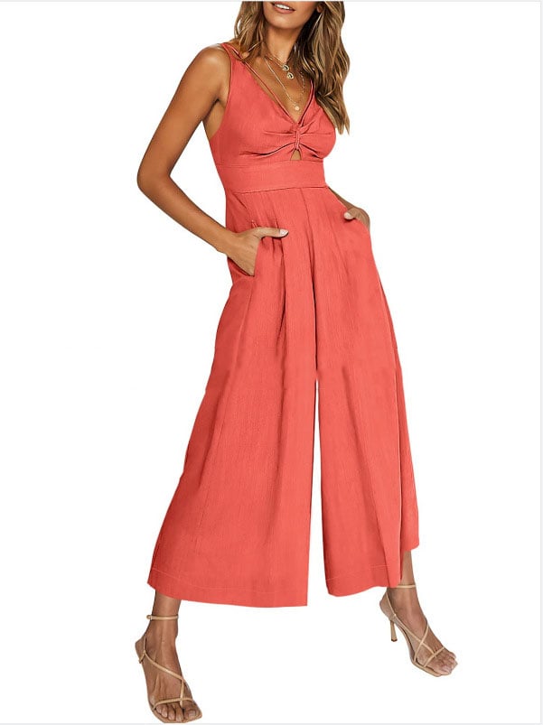 V Neck Cutout High-Waist Rompers