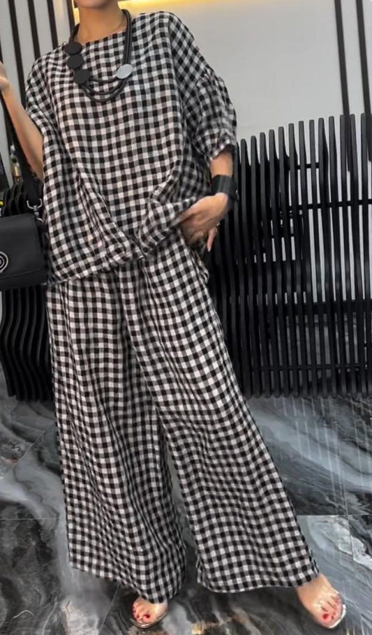 commsmarket-Women's Comfortable Plaid Top And Pants Two-Piece Set