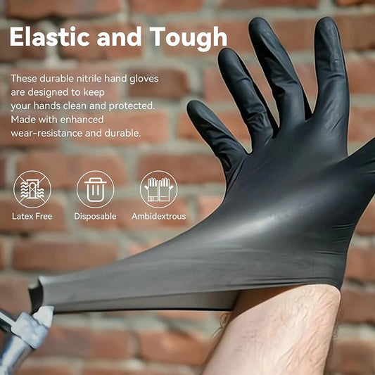 commsmarket-100PCS Of Disposable Black Nitrile Gloves Safety Tools For Household Cleaning
