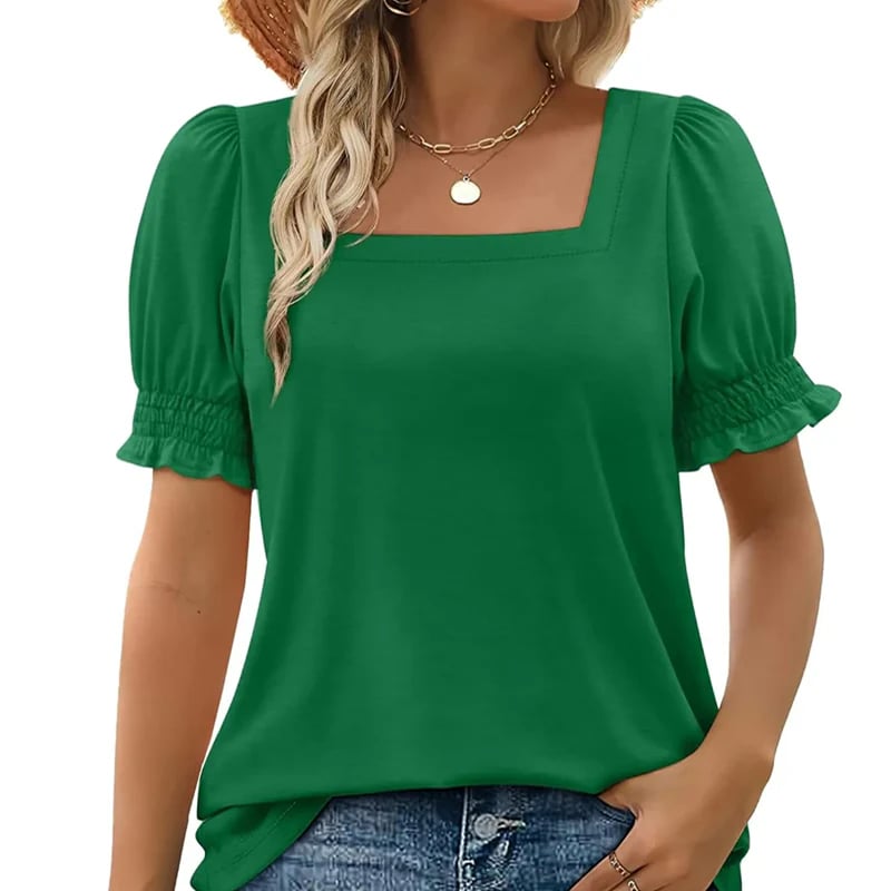 🔥Zomeruitverkoop - 49% korting🔥Casual T-shirt with square neck and smoked neck for women