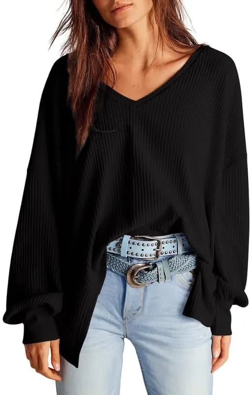 ⏰Hot Sale-Women's Waffle Knit Tops Long Lantern Sleeve Casual Blouses