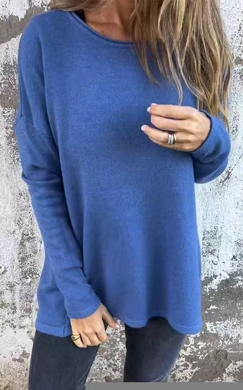 🌹Women's Solid Round Neck Long Sleeve Tops