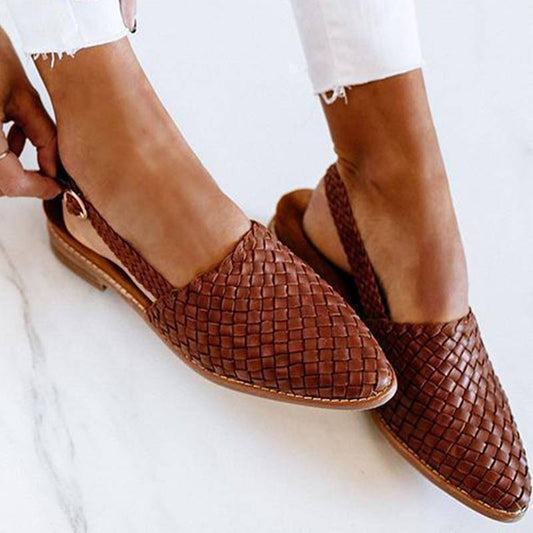 commsmarket-Women Chic Braided Upper Buckle Strap Flat Heel Sandles