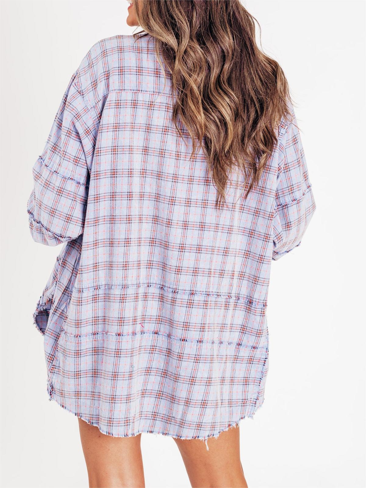 Women's Seams Raw Edge Washed Oversized Shirt Jacket with Pockets(Buy 2 Free Shipping)