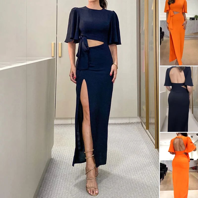 🎉2025 New Arrivals🎉Backless Midi Dress with Waist Cutout and Slit