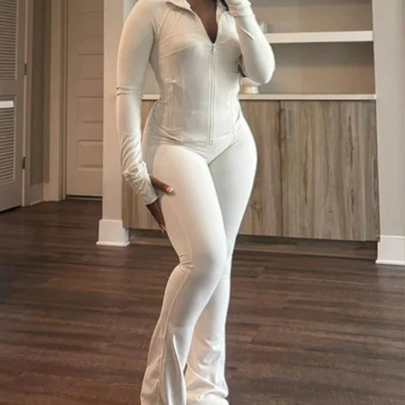 Sexy Solid Color Long-Sleeve Top & Pants Set