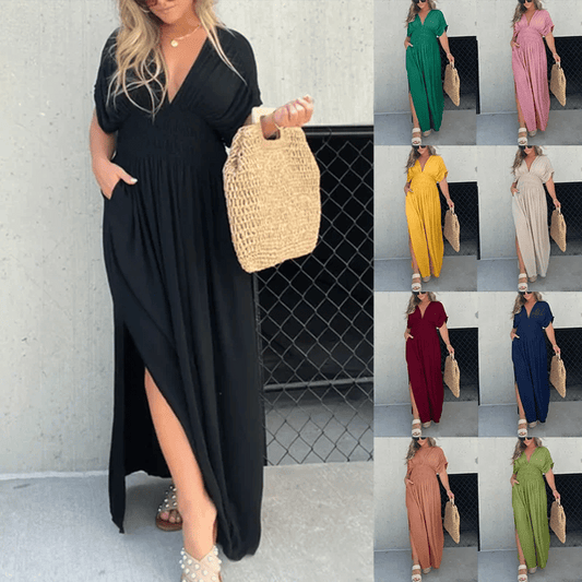 commsmarket-NEW IN 💗  SLIT V-NECK EFFORTLESS MAXI LONG DRESS