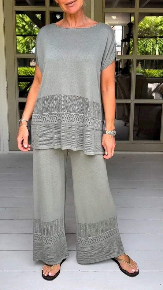 commsmarket-Two-piece Suit with Round Neck, Short Sleeves and Cutout Design