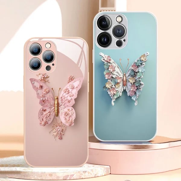 commsmarket-🔥 Flat 3D Butterfly Pattern Glass Cover Compatible with iPhone