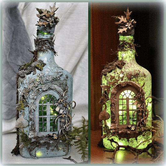 commsmarket-Altered Art Bottle - Mystical forest stories