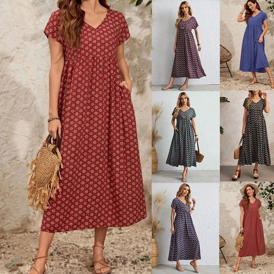 commsmarket-🌸2024 NEW Vintage Comfortable Cotton Linen V-neck dress