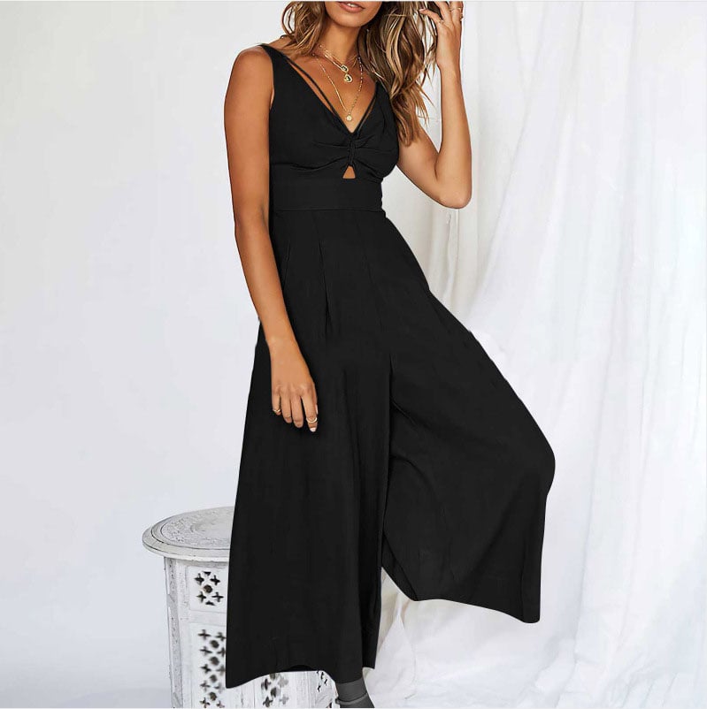 Print V Neck Cutout Jumpsuit main image 0