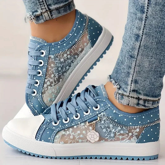 commsmarket-Women's Breathable Mesh Lace-Up Flats: Casual, Round Toe Low Tops