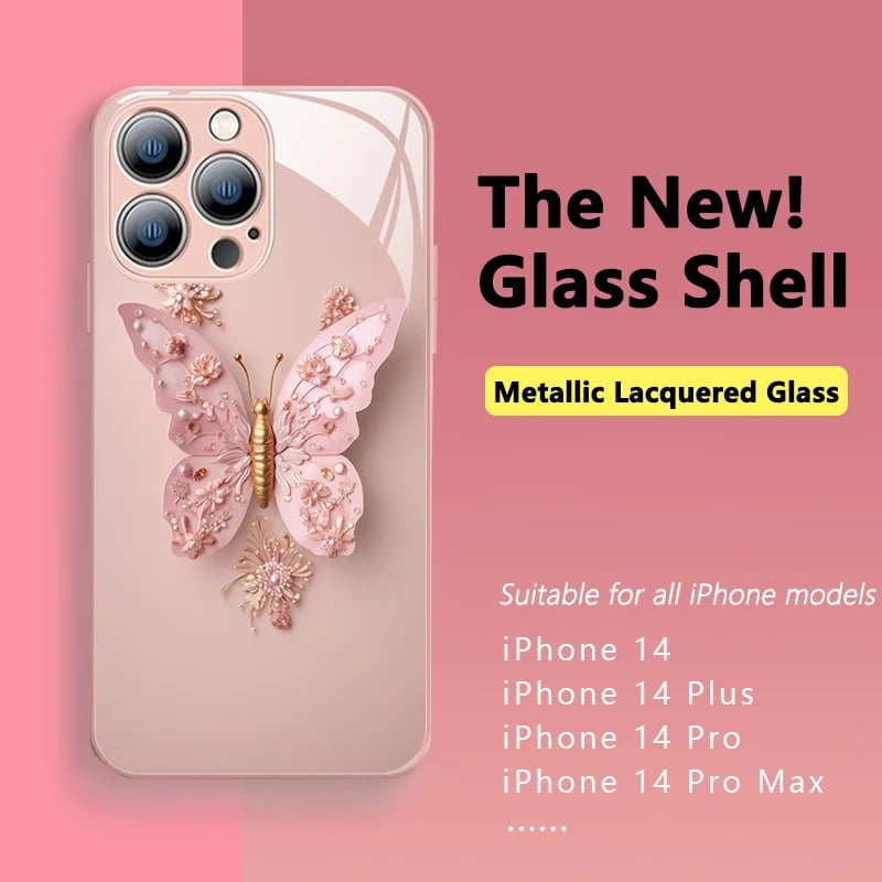 commsmarket-🔥 Flat 3D Butterfly Pattern Glass Cover Compatible with iPhone