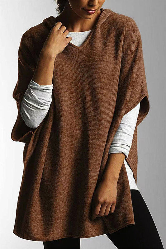 commsmarket-Casual Simplicity Solid Slit Hooded Collar Tops