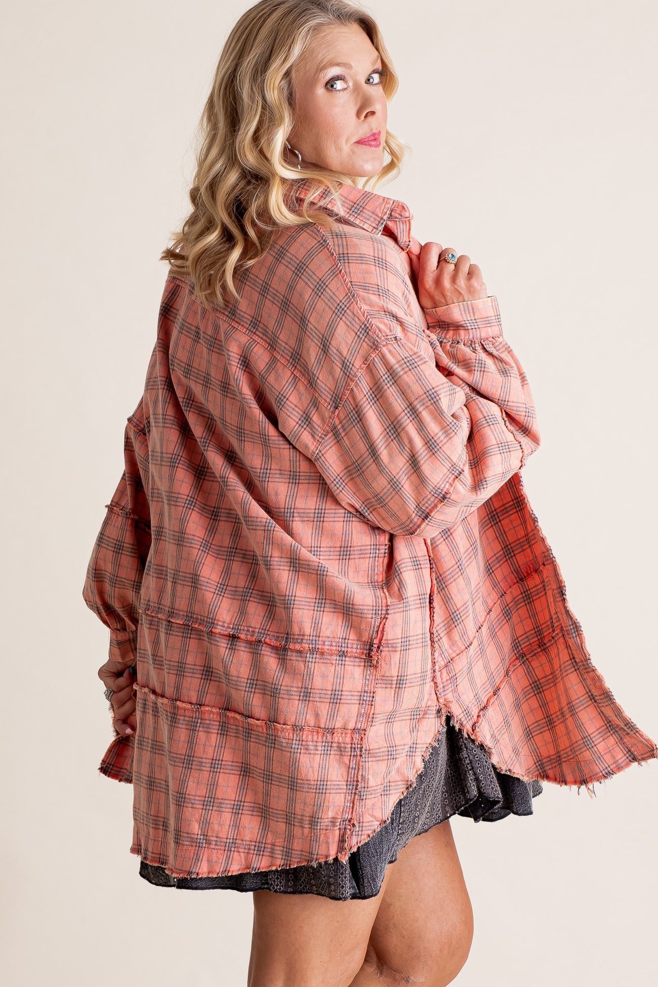 Women's Seams Raw Edge Washed Oversized Shirt Jacket with Pockets(Buy 2 Free Shipping)