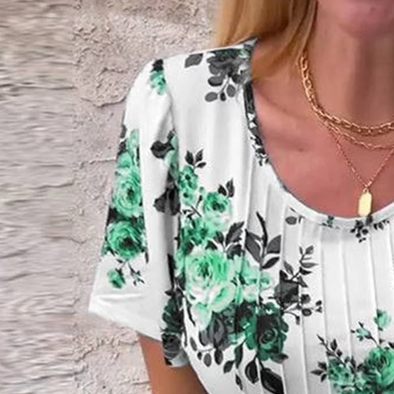 Vrouwen Loose Ronde Hals Korte Mouw Bloemen Blouse