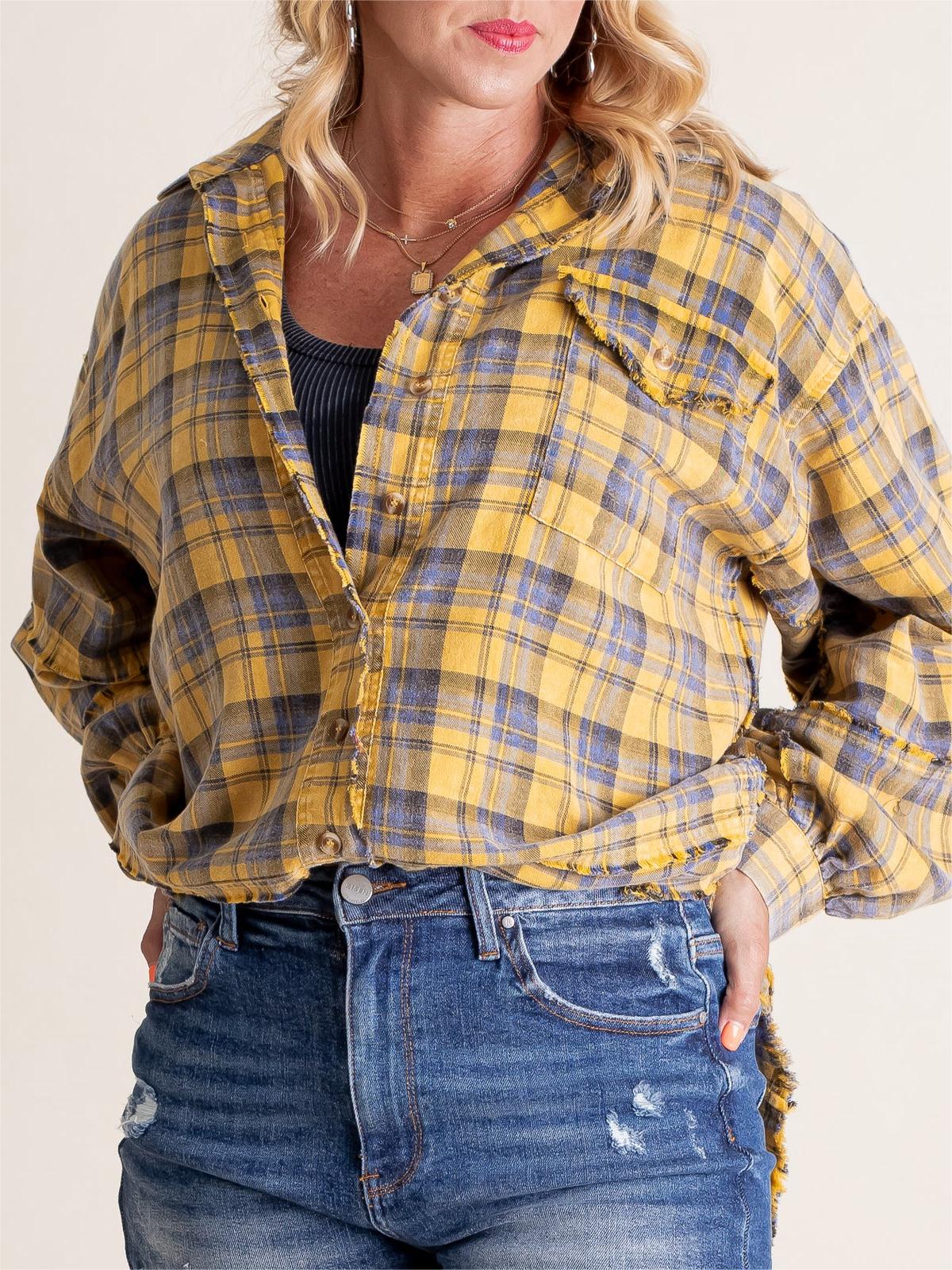 Women's Seams Raw Edge Washed Oversized Shirt Jacket with Pockets(Buy 2 Free Shipping)