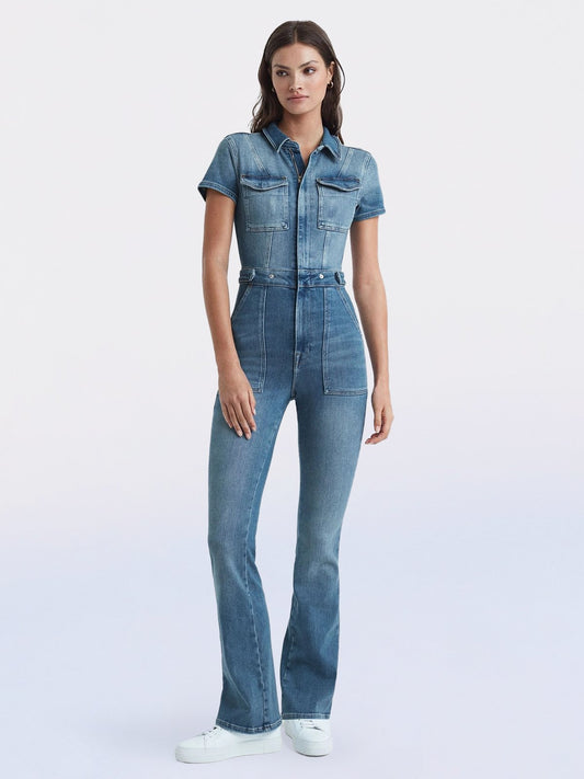 commsmarket-Skinny Bootcut Denim Jumpsuit(Buy 2 Free Shipping)