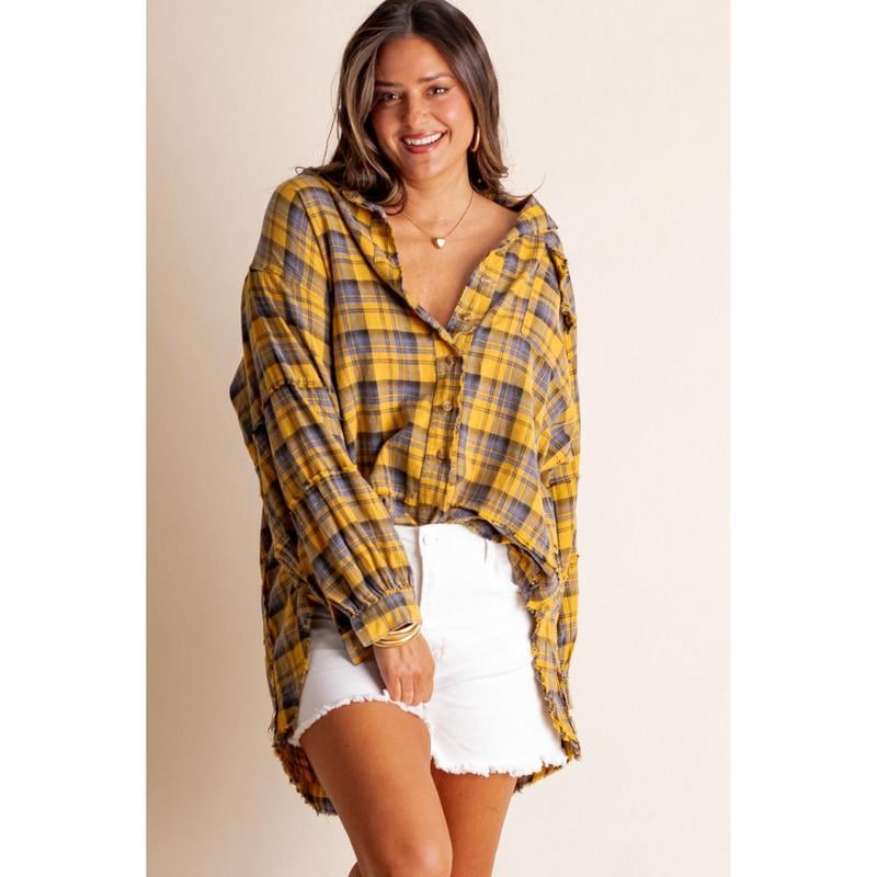 Women's Seams Raw Edge Washed Oversized Shirt Jacket with Pockets(Buy 2 Free Shipping)