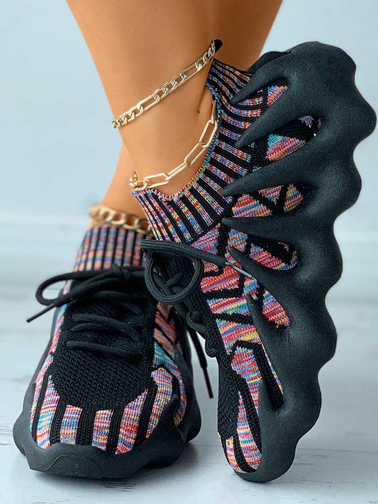 commsmarket-Lace-up Knit Breathable Sneakers
