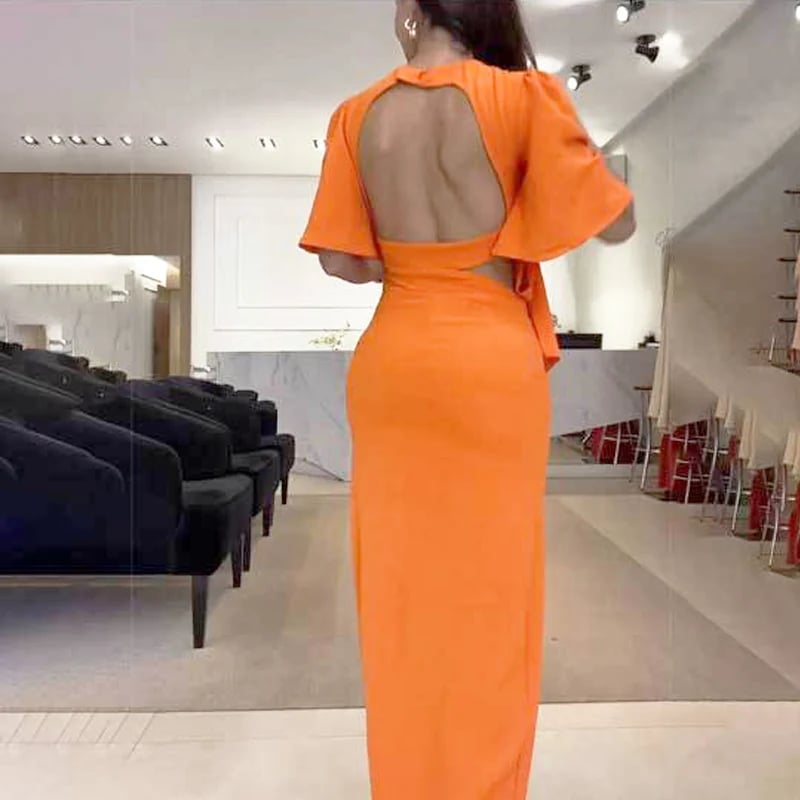🎉2025 New Arrivals🎉Backless Midi Dress with Waist Cutout and Slit
